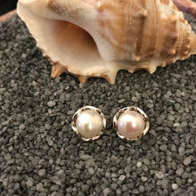 Load image into Gallery viewer, M 28 Flower Stud Earrings/ with white button stud pearls